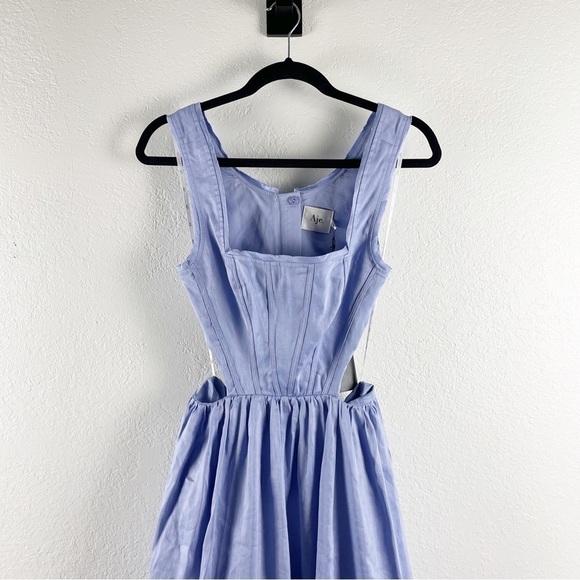 Aje Virginie Square Neck Cut Out Linen Blend Midi Dress Purple Casual Cocktail - Picture 3 of 11